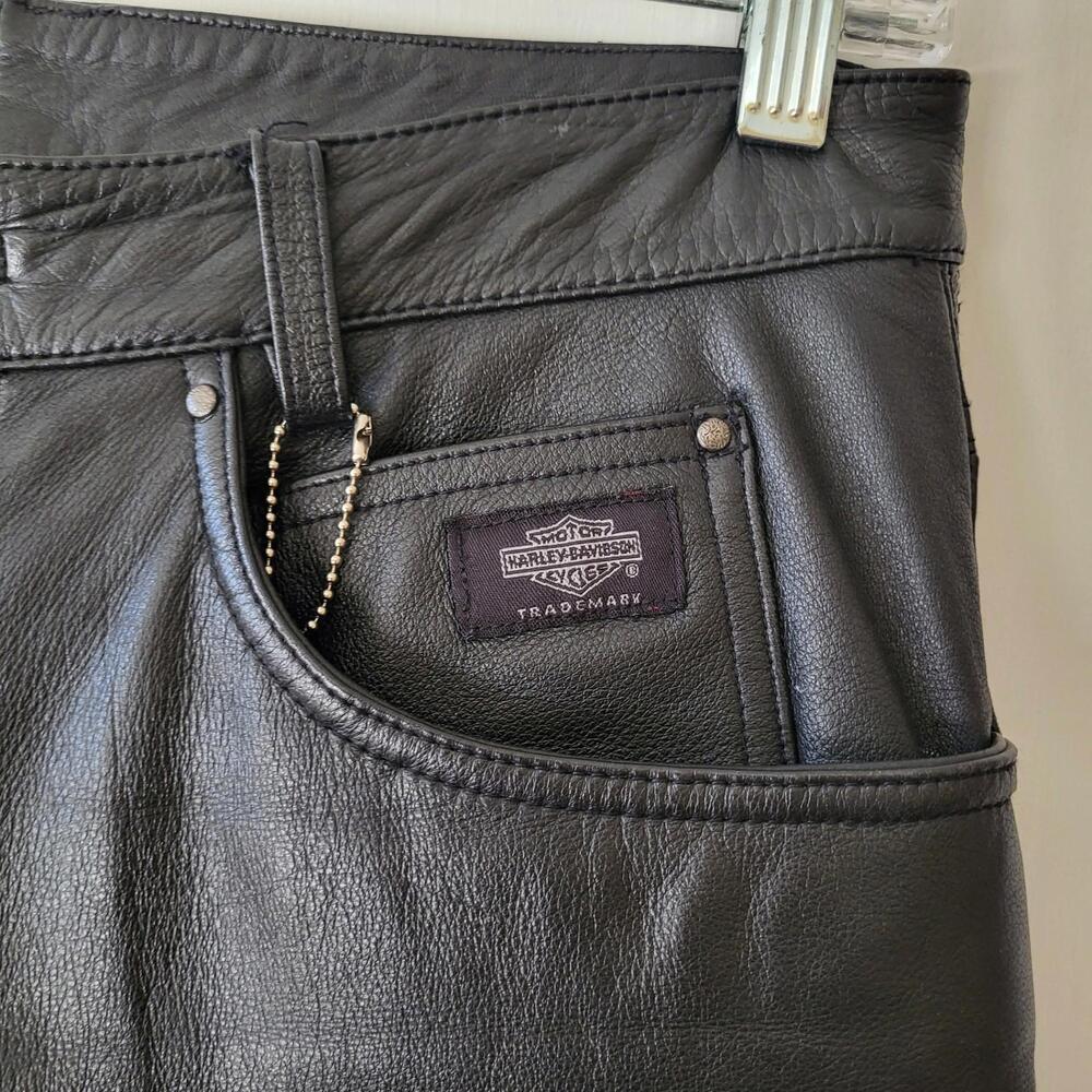 VTG 2004 Harley Davidson Women's sz8 black leather pants  lined zipper button